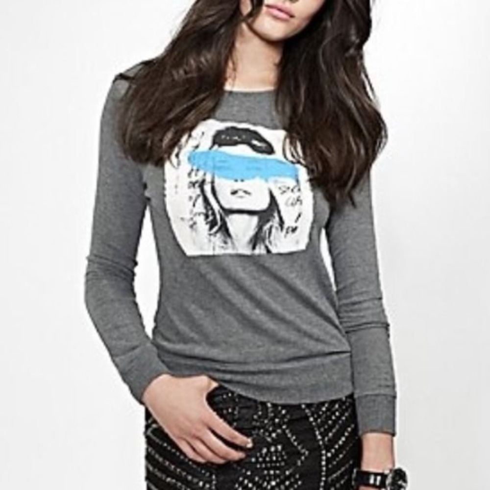 New Guess Model Paint Gray Knit Pull Over Sweater M